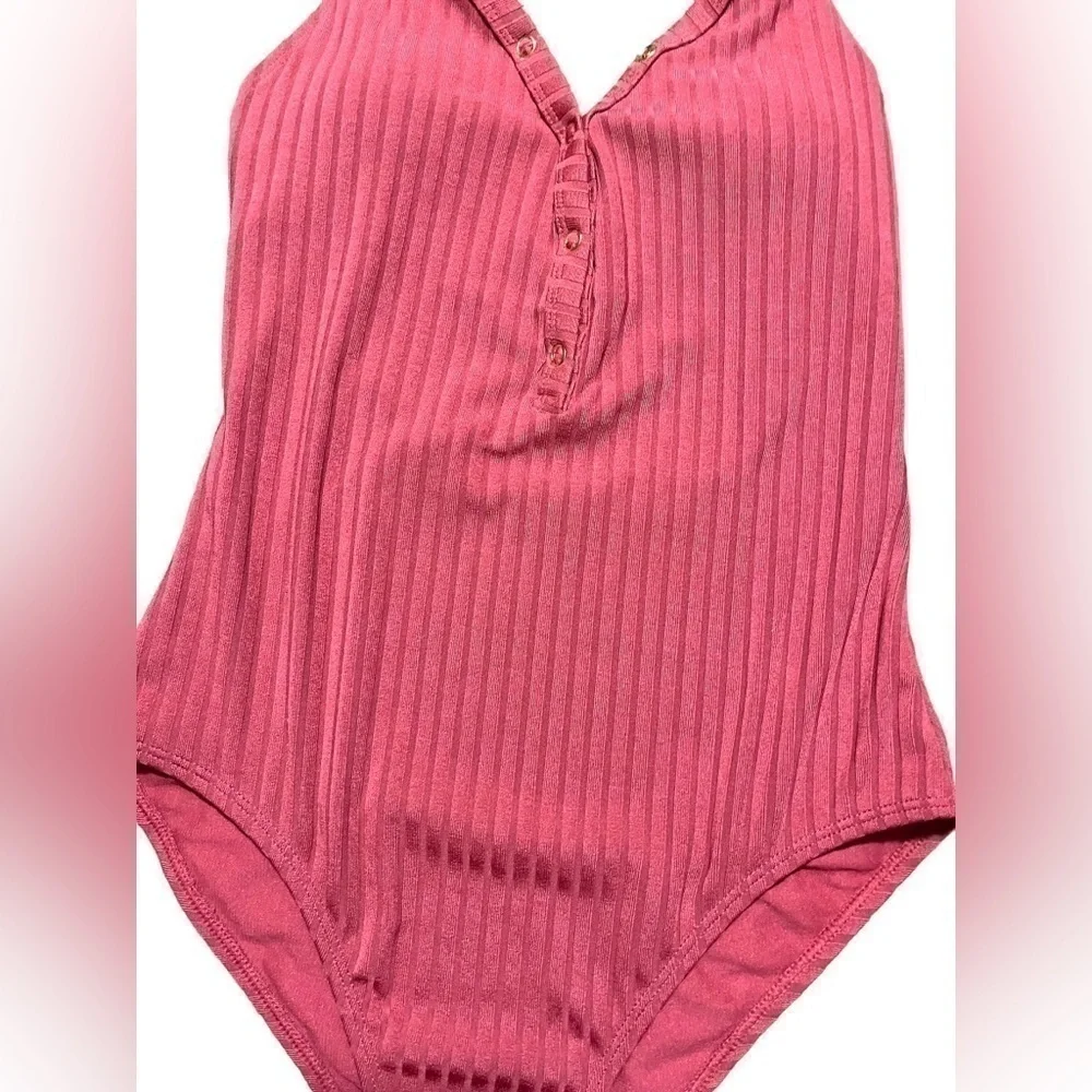No Boundries Junior Halter One Piece Ribber Swimsuit Low Cut Medium Dark Orange